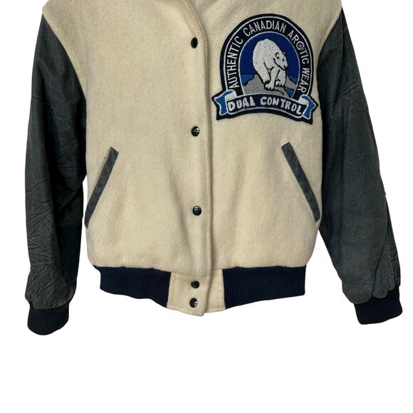 Vintage Dual Control Bomber Jacket Cream Blue Polar Bear Coat Womens Size Medium - Picture 7 of 14